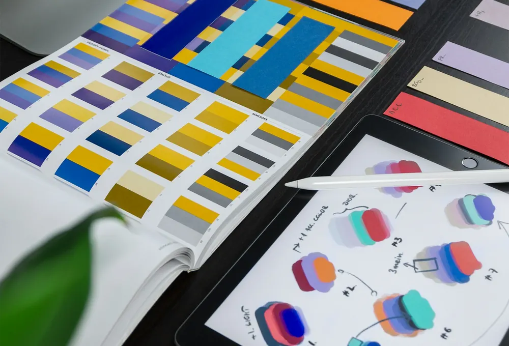 Brand color system and design materials used to create consistent business visuals