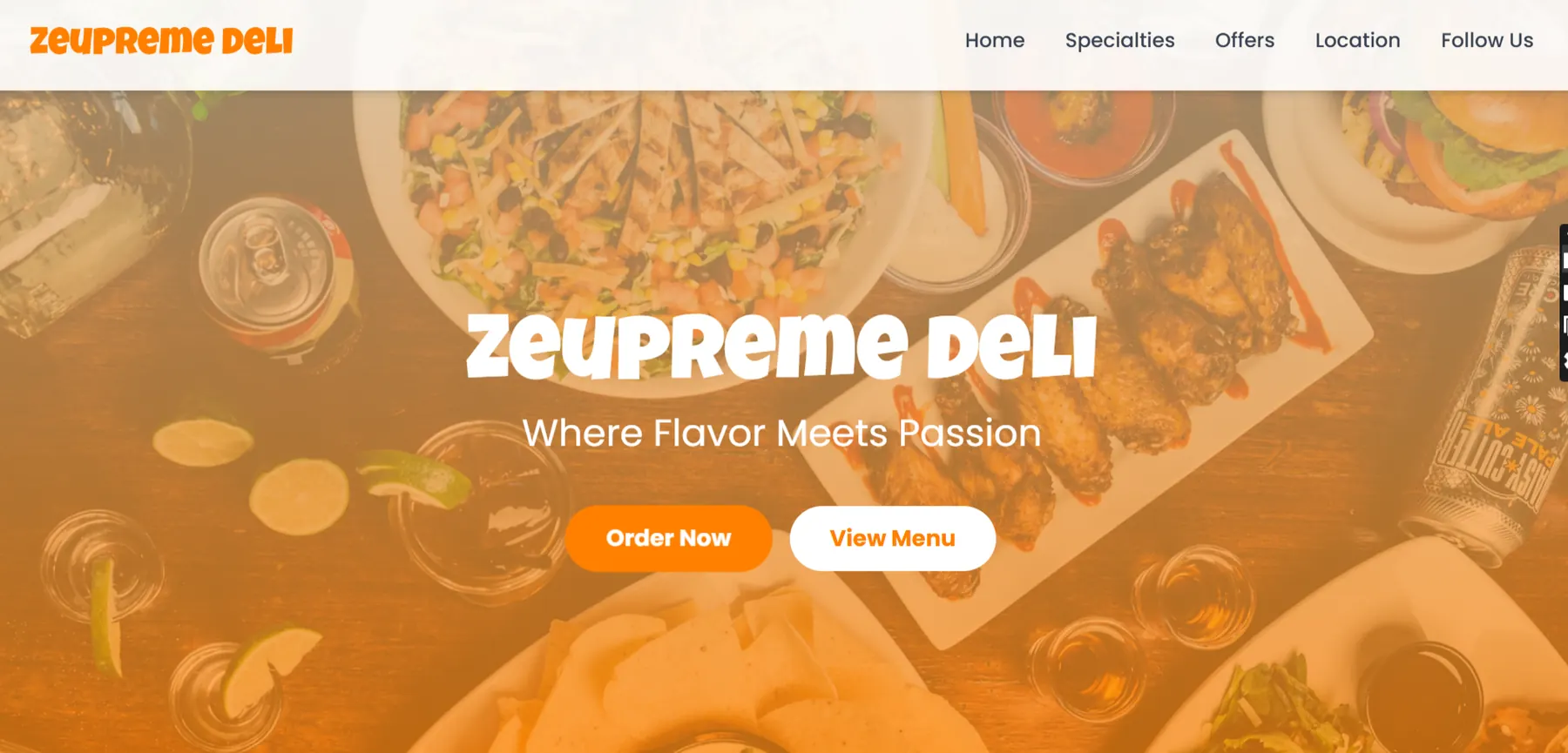 Zeupreme Deli restaurant website screenshot by FRAZE Creative
